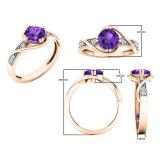 10K Rose Gold 6 MM Cushion Amethyst & Round Diamond Ladies Bypass Bridal Engagement Ring