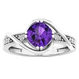 10K White Gold 6 MM Cushion Amethyst & Round Diamond Ladies Bypass Bridal Engagement Ring