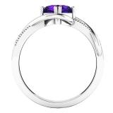 10K White Gold 6 MM Cushion Amethyst & Round Diamond Ladies Bypass Bridal Engagement Ring