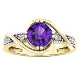 10K Yellow Gold 6 MM Cushion Amethyst & Round Diamond Ladies Bypass Bridal Engagement Ring