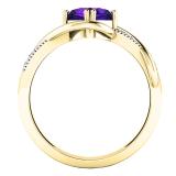 10K Yellow Gold 6 MM Cushion Amethyst & Round Diamond Ladies Bypass Bridal Engagement Ring