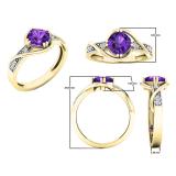 10K Yellow Gold 6 MM Cushion Amethyst & Round Diamond Ladies Bypass Bridal Engagement Ring