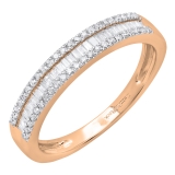 0.30 Carat (ctw) 10K Rose Gold Round & Baguette Diamond Ladies Anniversary Wedding Band 1/3 CT