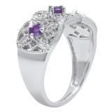 14K White Gold Round Amethyst & White Diamond Ladies Bridal Engagement Ring