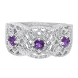 14K White Gold Round Amethyst & White Diamond Ladies Bridal Engagement Ring