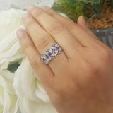 14K White Gold Round Amethyst & White Diamond Ladies Bridal Engagement Ring
