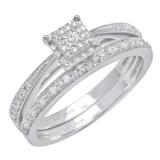 0.15 Carat (ctw) 14K White Gold Round White Diamond Vintage Bridal Engagement Ring Set
