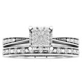 0.15 Carat (ctw) 14K White Gold Round White Diamond Vintage Bridal Engagement Ring Set