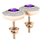 10K Rose Gold 5 MM Cushion Amethyst & Round Diamond Ladies Stud Earrings