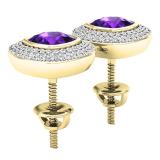 14K Yellow Gold 5 MM Cushion Amethyst & Round Diamond Ladies Stud Earrings