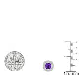18K White Gold 5 MM Cushion Amethyst & Round Diamond Ladies Stud Earrings
