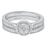 0.45 Carat (ctw) 10K White Gold Round White Diamond Ladies Cluster Bridal Engagement Ring Set 1/2 CT