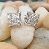 0.12 Carat (ctw) Platinum Plated Sterling Silver Diamond Kite Shape Mens Hip Hop Iced Stud Earrings