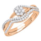 0.45 Carat (ctw) 10K Rose Gold Round Diamond Ladies Swirl Cluster Engagement Ring Set 1/2 CT