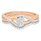 0.45 Carat (ctw) 10K Rose Gold Round Diamond Ladies Swirl Cluster Engagement Ring Set 1/2 CT