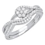 0.45 Carat (ctw) 10K White Gold Round Diamond Ladies Swirl Cluster Engagement Ring Set 1/2 CT