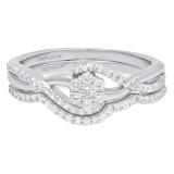 0.45 Carat (ctw) 10K White Gold Round Diamond Ladies Swirl Cluster Engagement Ring Set 1/2 CT