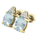 18K Yellow Gold 7X5 MM Oval Aquamarine & Round Diamond Ladies Stud Earrings
