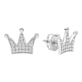 0.20 Carat (ctw) 10K White Gold Round White Diamond Ladies Crown Earrings 1/5 CT