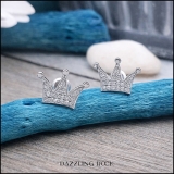 0.20 Carat (ctw) 10K White Gold Round White Diamond Ladies Crown Earrings 1/5 CT