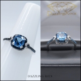 14K White Gold 6 MM Cushion Blue Topaz & Round Blue & White Diamond Ladies Engagement Ring