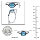 14K White Gold 6 MM Cushion Blue Topaz & Round Blue & White Diamond Ladies Engagement Ring