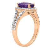 18K Rose Gold 10X7 MM Pear Amethyst And Round Diamond Ladies Split Shank Engagement Ring