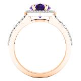 18K Rose Gold 10X7 MM Pear Amethyst And Round Diamond Ladies Split Shank Engagement Ring