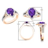 18K Rose Gold 10X7 MM Pear Amethyst And Round Diamond Ladies Split Shank Engagement Ring