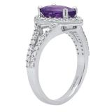 18K White Gold 10X7 MM Pear Amethyst And Round Diamond Ladies Split Shank Engagement Ring