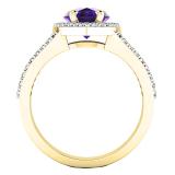18K Yellow Gold 10X7 MM Pear Amethyst And Round Diamond Ladies Split Shank Engagement Ring