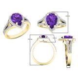 18K Yellow Gold 10X7 MM Pear Amethyst And Round Diamond Ladies Split Shank Engagement Ring