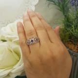 Sterling Silver Round & Princess Amethyst & Round Diamond Ladies Engagement Ring