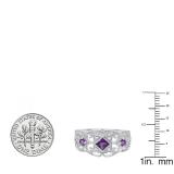 Sterling Silver Round & Princess Amethyst & Round Diamond Ladies Engagement Ring