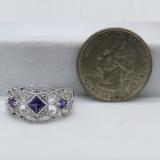 Sterling Silver Round & Princess Amethyst & Round Diamond Ladies Engagement Ring