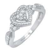 0.35 Carat (ctw) Sterling Silver Round White Diamond Ladies Heart Shaped Engagement Ring 1/3 CT