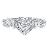 0.35 Carat (ctw) Sterling Silver Round White Diamond Ladies Heart Shaped Engagement Ring 1/3 CT