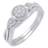 0.10 Carat (ctw) Sterling Silver Round Diamond Ladies Bridal Vintage Engagement Ring Set 1/10 CT