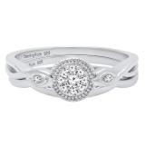 0.10 Carat (ctw) Sterling Silver Round Diamond Ladies Bridal Vintage Engagement Ring Set 1/10 CT