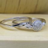0.10 Carat (ctw) Sterling Silver Round Diamond Ladies Bridal Vintage Engagement Ring Set 1/10 CT