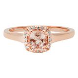 10K Rose Gold 5 MM Cushion Morganite & Round White Diamond Ladies Bridal Engagement Ring
