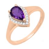 10K Rose Gold 8X5 MM Pear Amethyst & Round White Diamond Ladies Bridal Engagement Ring