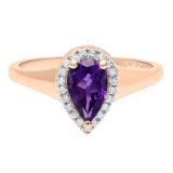 10K Rose Gold 8X5 MM Pear Amethyst & Round White Diamond Ladies Bridal Engagement Ring
