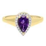 14K Yellow Gold 8X5 MM Pear Amethyst & Round White Diamond Ladies Bridal Engagement Ring