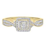 0.35 Carat (ctw) 10K Yellow Gold Princess & Round Diamond Ladies Bridal Engagement Ring 1/3 CT