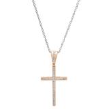 0.20 Carat (ctw) 14K Rose Gold Round Diamond Ladies Cross Pendant 1/5 CT (Silver Chain Included)