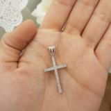 0.20 Carat (ctw) 14K White Gold Round Diamond Ladies Cross Pendant 1/5 CT (Silver Chain Included)