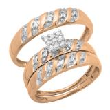0.10 Carat (ctw) 10K Rose Gold Round White Diamond Ladie's & Men's Trio Set 1/10 CT