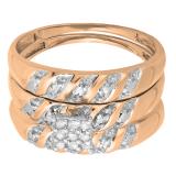0.10 Carat (ctw) 10K Rose Gold Round White Diamond Ladie's & Men's Trio Set 1/10 CT