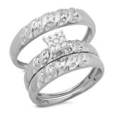 0.10 Carat (ctw) 10K White Gold Round White Diamond Ladie's & Men's Trio Set 1/10 CT